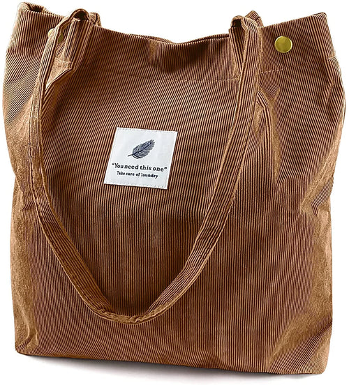 Corduroy Tote Bag Large for Women Girl Lady Canvas Shoulder Cord Purse and Handbags with Inner Pocket